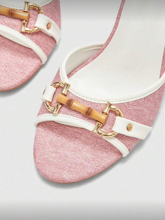 Denim round toe mule