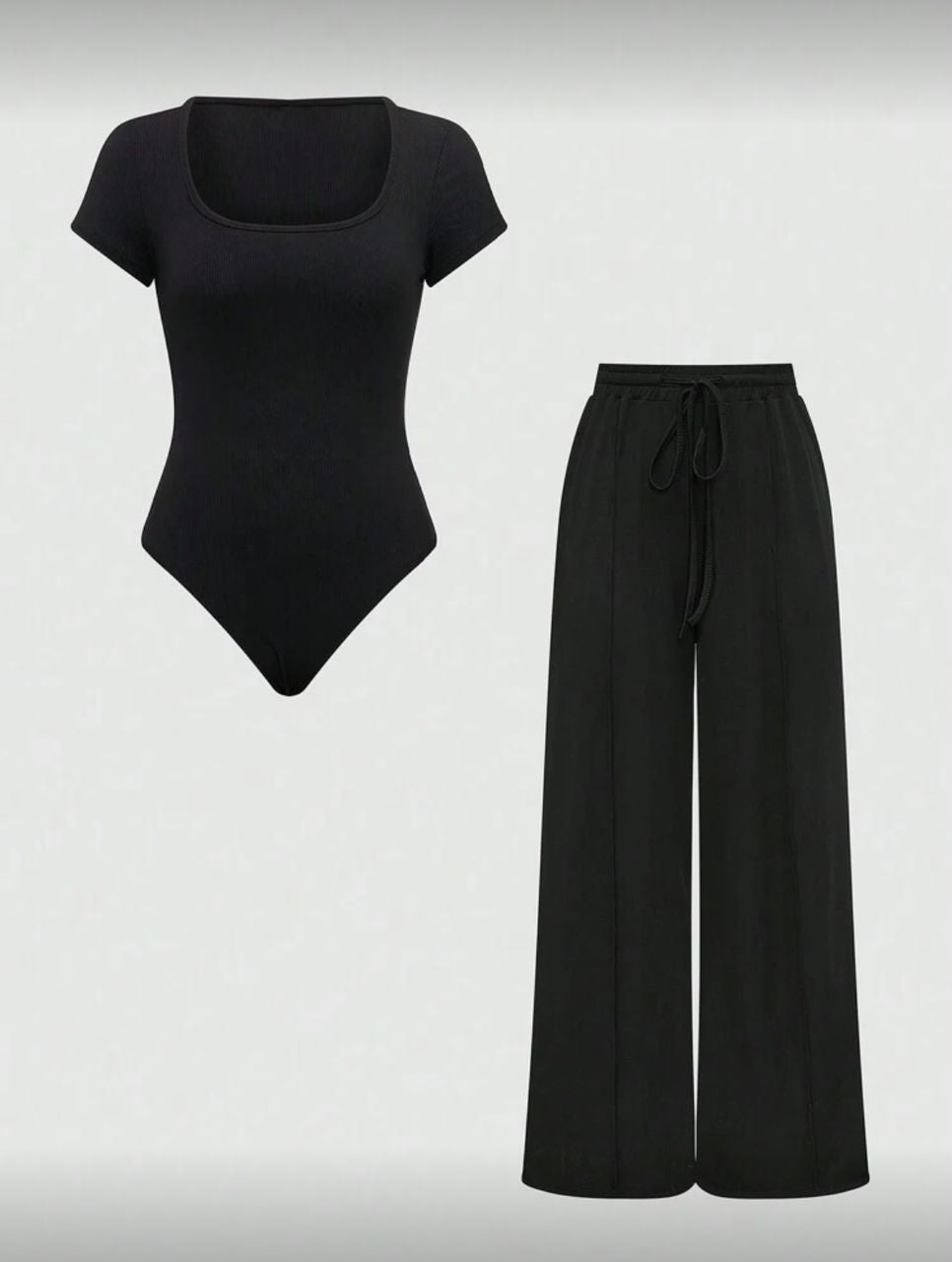 Wide leg pants & square neck top&