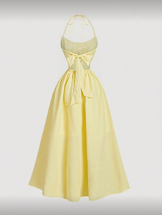 Textured Backless Halter Dress