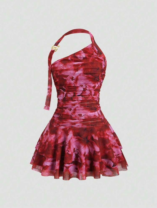 Printed Open Back Mini Dress