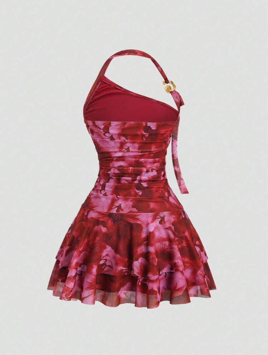 Printed Open Back Mini Dress