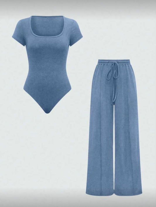 Wide leg pants & square neck top&