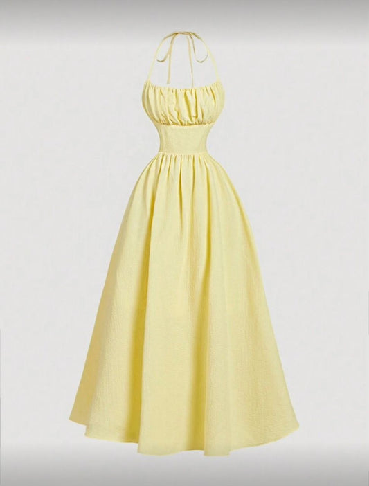 Textured Backless Halter Dress